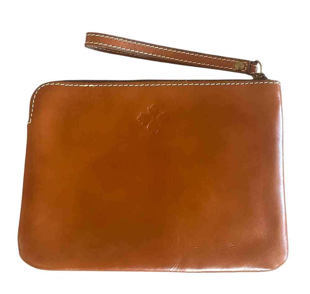 PATRICIA NASH Women's Cassini Brown Waxed Leather Clutch Strap Wristlet Logo